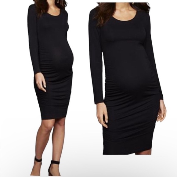 A PEA IN THE POD Black Modal Blend Ruched Sides Midi Dress 3/4 Sleeve Size Small - Picture 1 of 8
